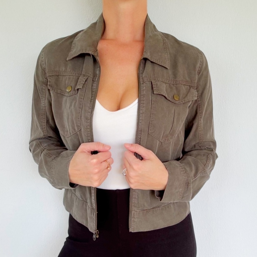 Mossimo army green full zip casual cargo utility jacket size XS